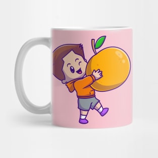 Cute Boy Holding Orange Cartoon Mug